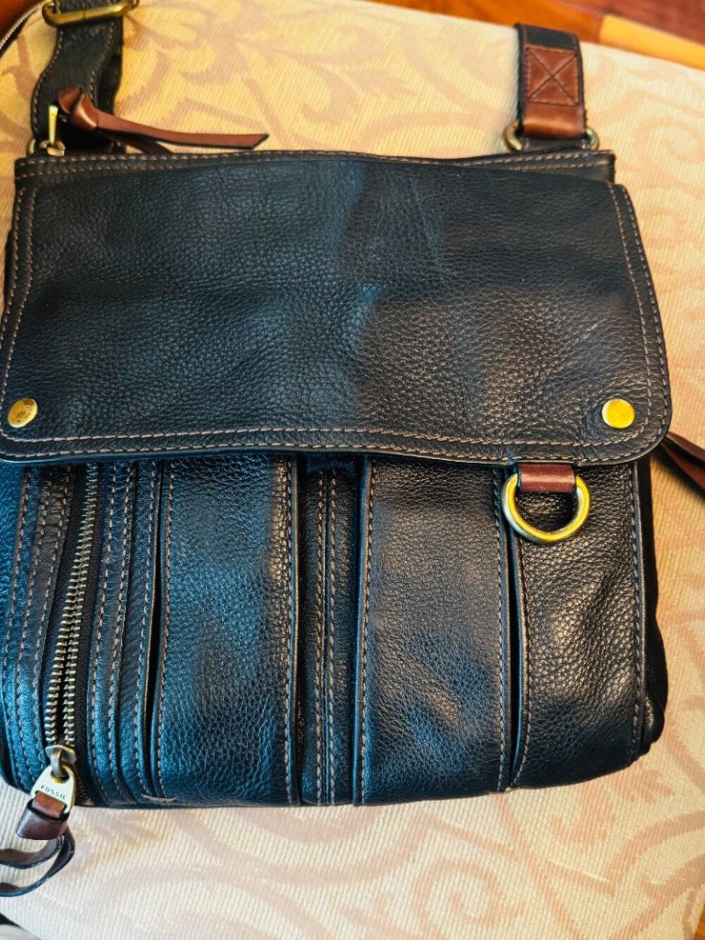 Fossil Morgan Traveler Black Soft Pebble Leather Organizer Crossbody Bag READ - Picture 11 of 15